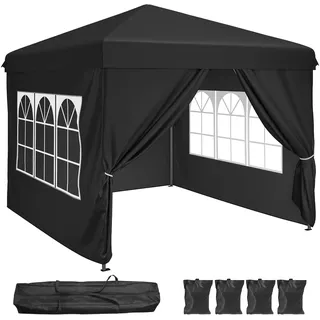 YITAHOME 2,5x2,5 wasserdichte Pavillon Faltpavillon mit Seitenteilen, Höhenverstellbar Faltbarer Pop up Pavillon für Outdoor Partys, Camping, Märkte und Festivals, Schwarz