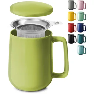 Cosumy Teetasse mit Sieb und Deckel - Keramik Matcha Grün - Hält Lange warm - 500ml XXL Groß - Spülmaschinenfest