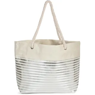 styleBREAKER Damen XXL Strandtasche mit Reißverschluss und Metallic Glitzer Streifen | große Badetasche für Familie oder Shopping | 58 x 38 x 20 cm - Weiß