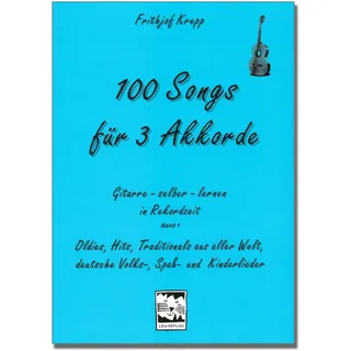 100 Songs für 3 Akkorde Band 1 (Blau) - Gitarrenschule von Frithjof Krepp - Gitarreneinstieg und Auffrischung mit 300 modernen und bekannten Liedern - mit bunter herzförmiger Notenklammer