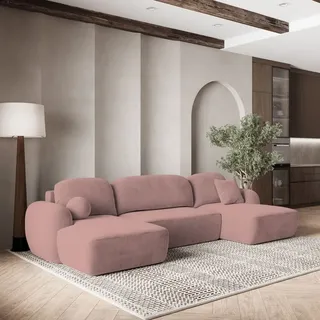 masseno Ecksofa SAVONA K mit Schlaffunktion U-Form, Sofa mit Bettkasten, Wohnzimmersofa, Couch, Soffa, Bettsofa, Couchgarnitur- Rosa, KRONOS 27 - Rosa