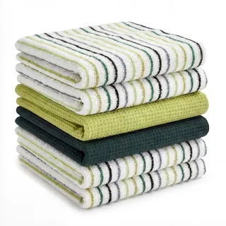 BOSKIMO Premium Geschirrtücher Baumwolle – 6er Set Küchenhandtücher aus Mikrofaser und Frottee, Hochsaugfähige Baumwolltücher, Reinigungstücher (Aura Green)