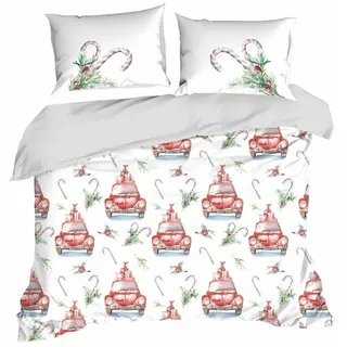 Bettbezug weiß rot 200x220 cm Bettwäsche Kissenbezug Weihnachten Dekoration Deko