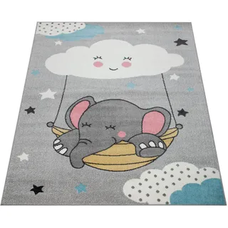 Paco Home Kinderteppich »Nino 881«, rechteckig, 13 mm Höhe, Spielteppich, Kurzflor, Motiv Wolke, Sterne & Elefant, Kinderzimmer Paco Home grau B: 160 cm   1 St.