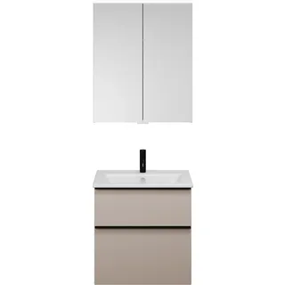 burgbad Eqio Set, bestehend aus Spiegelschrank, Keramik-Waschtisch Slim und Waschtischunterschrank, Breite 650mm, SHCP062F6583C0001G0252, Farbe: Lichtgrau Matt / Lichtgrau Matt, Griffleiste Schwarz