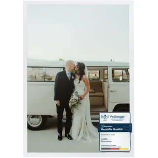 CABBEL 1x Bilderrahmen 60x80 cm Weiß Rahmen 1-Pack | Dokumentenrahmen, Collage, Poster | MDF Holz-Posterrahmen Acrylglas | Picture Frame, Puzzlerahmen, Bilder, Fotorahmen zum Aufhängen