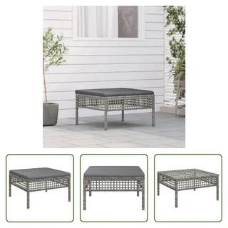 The Living Store Gartenhocker mit Kissen Grau Poly Rattan - Grau
