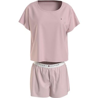 Tommy Hilfiger Damen Pyjama-Set Jersey Kurz, Rosa (Whimsy Pink/Grid Check Pink), S