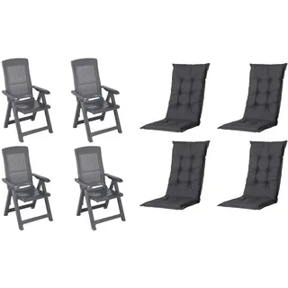 Gardenson Gartenstuhl-Set , Anthrazit, Schwarz , Kunststoff, Textil , 44x111x50 cm , klappbar, wetterfest, wetterbeständig, UV-beständig , Gartenmöbel, Gartensessel, Gartenstühle