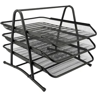D.RECT 7610 Metall Ablagefächer Stapelbar - Büro Organizer Schreibtisch - Ablage Schreibtisch - 3 Schubfächer Briefablage Dokumentenablage A4 Organizer Mesh - Papierablage Schwarz Aktenablage