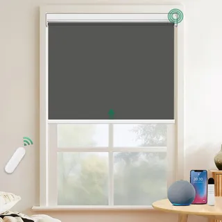 Allesin Elektrische Rollos Innen, Verdunklungsrollo mit Fernbedienung & Leiser Motor, B80 x H150 cm anthrazit, Metal Klemmträger ohne Bohren Fensterrollo Innen Sonnenschutz Smart