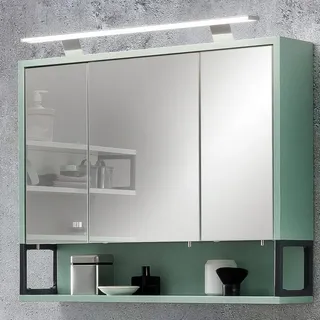 Badezimmer Spiegelschrank LIMOGES-80 in Mintgrün mit LED-Beleuchtung, B/H/T: 70/68/16 cm - Grün