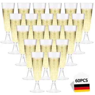Lutranstra Sektgläser Plastik 60 Stück Champagnergläser Kristallklar, 160 ml Plastik Sektgläser aus Kunststoff, Elegante Weingläser für Hochzeit, Feiern