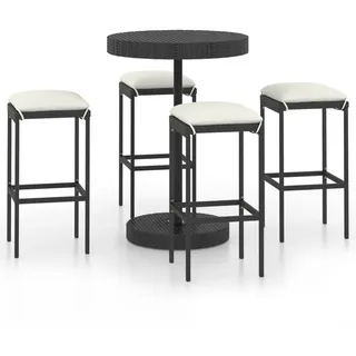 vidaXL 5-tlg. Gartenbar-Set mit Kissen Poly Rattan Schwarz - Schwarz