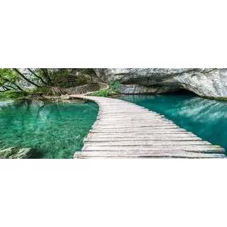 Tulup® Küchenrückwand Spritzschutz aus Glas -125x50 -Spritzschutz auf gehärtetes Glas Deko Landschaften Plitvicer Seen - Blau