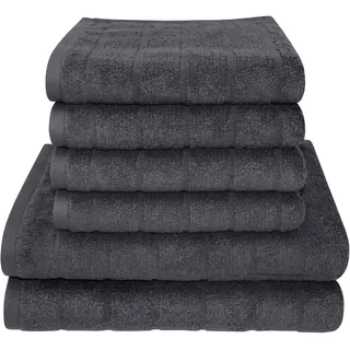 Handtuch Set DYCKHOFF "City Lights", grau (anthrazit), 6 Stk., Walkfrottier, Walkfrottier, Obermaterial: 100% Baumwolle, Handtuch-Sets, Handtuch Set, 4 Handtücher (50x100cm), 2 Duschtücher (70x140cm)