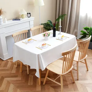 Velway Leinen Tischdecke, wasserdicht, 140x200 cm, rechteckige Tischtuch, abwischbar, 6 bis 8 Sitzer-Esstischdecke, waschbare Stofftischdecke für drinnen und draußen, für Küche, Party, Weiß, 1 Stück