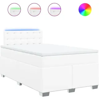 vidaXL Boxspringbett mit Matratze Weiß 120x200 cm Kunstleder