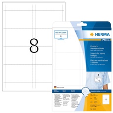 HERMA 9012 Namensschilder für Kleidung perforiert, 25 Blatt, 90 x 60 mm, 8 pro A4 Bogen, 200 Stück, bedruckbar, nicht klebende Karton Einsteckkarten mit Perforation, weiß