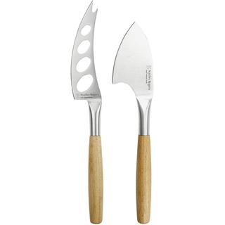 Stanley Rogers Käsemesser-Set, hochwertige Käseschneider ideal für Weichekäse und Hartkäse, geschlitztes Messer mit Edelstahlklinge, langlebiges Käsebeil (Farbe: Silber/Braun), Menge: 1 x 2er Set