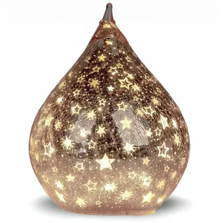 formano LED Deko Tropfen Sterne Rose-Gold 25cm Glasleuchte Crackle-Optik + Timer (6h an/18h aus), Batteriebetrieben - Stimmungslicht für Winter & Weihnachten Dekoleuchte für gemütliches Zuhause
