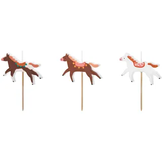 Geburtstagskerzen Pferde 5,8x4cm 3er Set - Tortenkerzen für Kindergeburtstag Geburtstag - Wachskerzen Kuchenkerzen als Tortendeko & Kuchendeko - Geburtstagsdeko & Partydeko - Weiß Braun