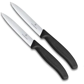 Victorinox 2-tlg Gemüsemesser Set Swiss Classic Schwarz – 10 cm ohne Wellenschliff – Tomatenmesser