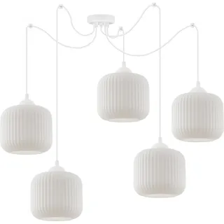 Hängelampe Spider Riffle Weiß 5-flammig mit weißen Zylinder Lampenschirmen E27