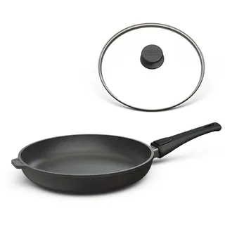 Hoffmann Bratpfanne 24 cm Induktion, Antihaft, mit Deckel, Aluguss, abnehmbarer Griff, alle Herdarten, backofenfest, wiederbeschichtbar, spülmaschinenfest, verzugsfrei, Pfanne made in germany