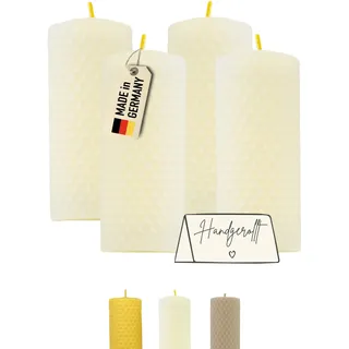 Wachsmann Adventskerzen 4er-Set, 100% Bienenwachs, handgerollt, Made in Germany, weiß, Bienenwachskerzen mit je 6 Stunden Brenndauer, Stumpenkerze für Weihnachten (4 x 10 cm)