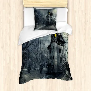 ABAKUHAUS Halloween Mantele, Gothic Geisterhaus, Milbensicher Allergiker geeignet mit Kissenbezügen, 135 cm x 200 cm - 80 x 80 cm, Teal