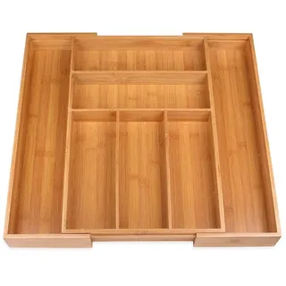 Schramm® Besteckkasten aus Bambus für Schubladen größenverstellbar 30-48x46x5 cm Schubfacheinlage Schubladeneinsatz 5-7 Fächer Besteckeinsatz Küchenorganizer