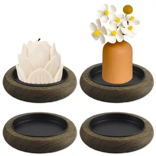 YUE QIN 4 Stück Kerzenteller KerzenstäNder Holz 8 cm Kerzenuntersetzer Rund Kerzen Untersetzer Kerzenhalter Stumpenkerzen Kerzenleuchter Candle Holder Holzuntersetzer für Hochzeit Haus Party Deko