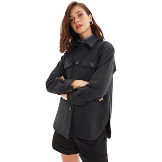 TRENDYOL Damen Trendyol Damen Oversize Standard Plain Webstoff Jacke Coat, Schwarz, 42 EU