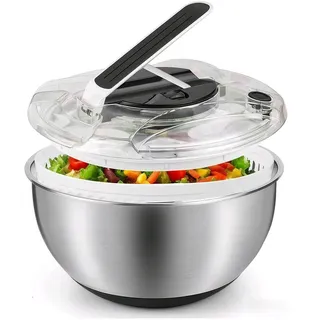 Neuytiky Edelstahl-Salatschleuder 4,5L, Push-Typ mit Deckel, großer Gemüsetrockner zum Salatwaschen und -trocknen, Nudeln abgießen
