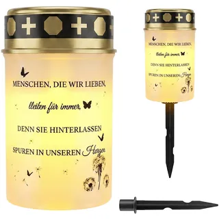 TaimeiMao Grablicht Solar, Grabkerze Solar mit Erdspieß | Led Grabkerzen Outdoor Wasserdicht, Gedenkkerze für Verstorbene, für Friedhof, Urnengrab