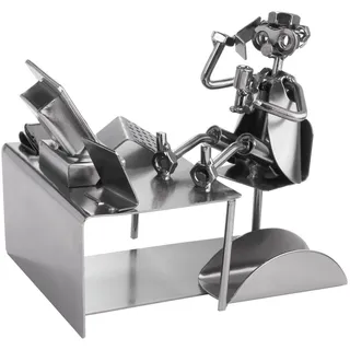 Brubaker Schraubenmännchen PC Büro Arbeiter mit Visitenkartenhalter - Handarbeit Eisenfigur Metallmännchen - Geschenk für Kaufleute, Büroarbeiter und Kollegen