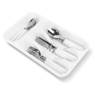 Besteckset - 4-Personen-Besteck - (16-teilig) - Bestecksets - Inkl. Besteckkasten für Schublade - Edelstahl - Weiß