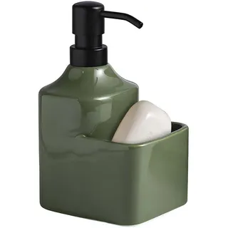 Unyqoos® Keramik-Seifenspender mit Ablage, Grün – 480 ml Spender für Seife, Lotion & Shampoo, hitzebeständig, rutschfeste Unterseite, für Bad, Küche & Büro - Grün