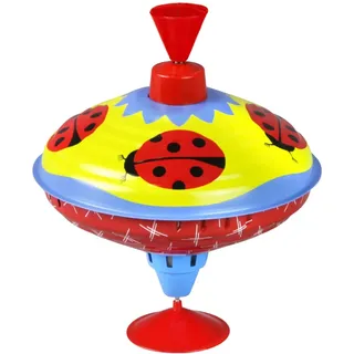 Lena 52261 Brummkreisel Glückskäfer Ø 16 cm, Metall Schwungkreisel aus Blech, klassischer Pumpkreisel, Blechkreisel mit Käfer Motiv, Kreisel mit Standfuss, Spielzeugkreisel für Kinder ab 18