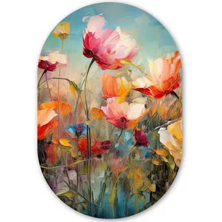 MuchoWow Wandbild Blumen - Aquarell - Kunst - Botanisch - Natur 60x90 cm , Kunststoff , Oval , 60x90 cm , einfache und schnelle Anbringung , Bilder & Rahmen, Bilderrahmen, Bilderrahmen & Fotorahmen