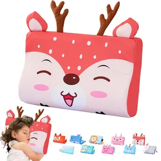 LUKIUP Schlummer Kissen, 45X27CM Schlummer, Niedliche Tiere Kissen Memory Atmungsaktiv Komfortkissen Schaum Ergonomisch (Hirsch)