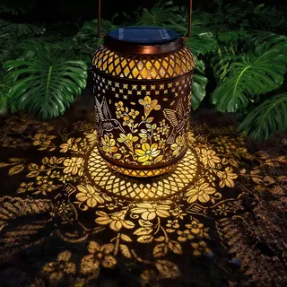 Solarlaterne für Außen, Solarlampen für Außen Garten, Laterne Solar Außen Wetterfest, Solar Laternen Hängende Wasserdichte Aushöhlungs Dekoration, Solarlaterne für Draußen Garten Patio Camping (B)