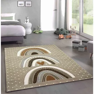 CARPETIA Spiel Teppich Kinderzimmer Regenbogen Herz Design gepunktet Beige Creme Größe 120x170 cm