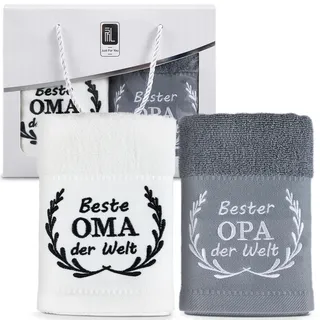 Panelee 2 Handtücher für Oma und Opa 35 x 70 cm Beste Oma und Opa der Welt Handtuch Bestickte Handtücher aus Baumwolle Weihnachten, Geburtstag, Vatertag (Beste Oma und Opa)