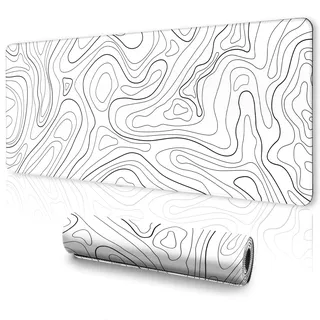 UJoowalk Weißes Mauspad, Topografisches Mauspad Groß, Gaming Mauspad, XL Mauspad, Tastatur und Mauspad, Schreibtischunterlage, 80 x 30 cm, Minimalistische Kontur für Büro