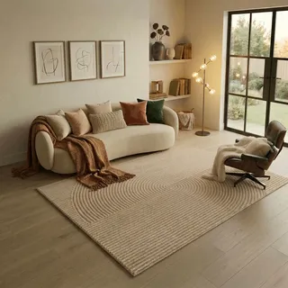 Teppich SEHRAZAT "Rio 1700, auch als Läufer", beige, B:120cm H:7mm L:170cm, Polyester, Teppiche, Teppich, Kurzflor, grafisches Hoch Tief Muster, Wohnzimmer
