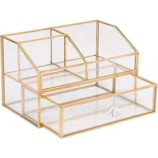 Schminktisch mit Schublade goldfarben Metall Glas