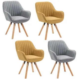 MEUBLE COSY Esszimmerstühle Drehbar 4er Set Küchenstuhl Polsterstuhl Drehstuhl mit Armlehne Sessel Schminkstuhl aus Stoff Massivholzbeine für Esszimmer Wohnzimmer Arbeitszimmer, Bunt