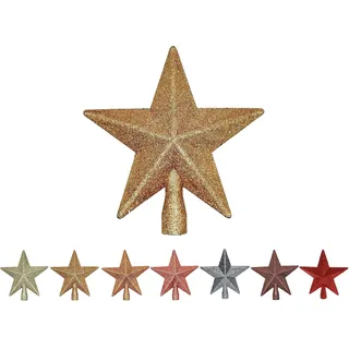 Christbaumspitze Gold Weihnachtsbaumspitze Stern Baumspitze Christbaum Spitze Dekoration Ornamente Weihnachten Weihnachtsdeko Christbaumschmuck Weihnachtsstern Kunststoff Glitzer ca. 18 cm